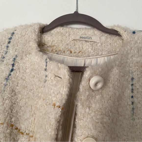 Sessùn Boucle Cream Long Coat with Buttons - Picture 3 of 4